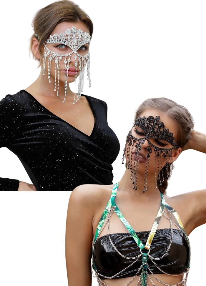 Masque sexy pour femme avec strass noir ou argenté en vente chez Sophie Libertine Vannes Sexshop