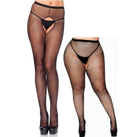 Collant Ouvert entre jambes résille Crotchless Fishnet Pantyhose noir - 2 Tailles