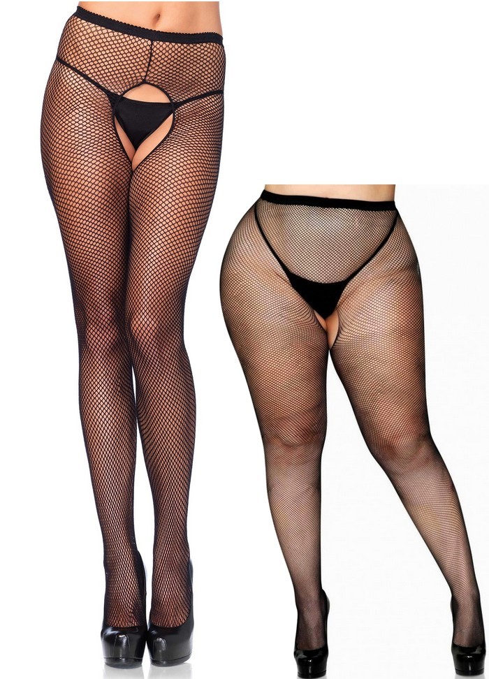 Collant Ouvert entre jambes résille Crotchless Fishnet Pantyhose noir - 2 Tailles