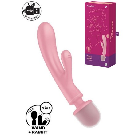 Vibromasseur triple lover baguette de massage sensuel pour femme avec stimulation interne et externe