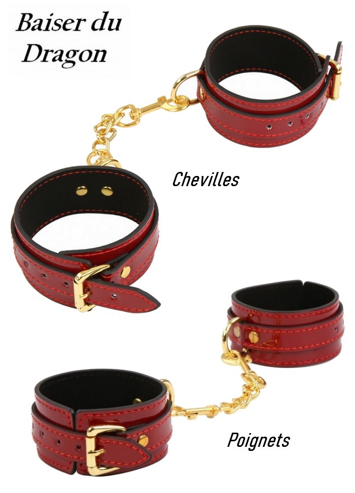 Menottes Baiser du Dragon Vinyls Rouge & Or - Femme - Poignets-Chevilles