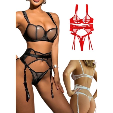 Lingerie coquine ensemble soutien-gorge string et pj petit prix pour femme Sophie libertine vannes sexshop