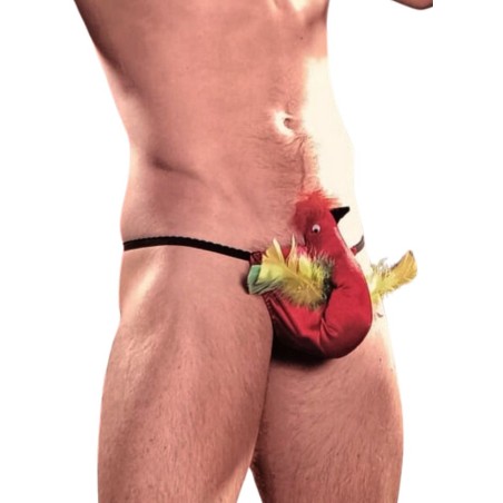 String drôle pour homme avec cocotte en satin avec plumes colorées en vente chez Sophie Libertine Vannes