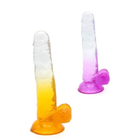 Gode ventouse réaliste Cox Color N°5 - L 20cm Ø3.2cm-Transparent &-violet-jaune