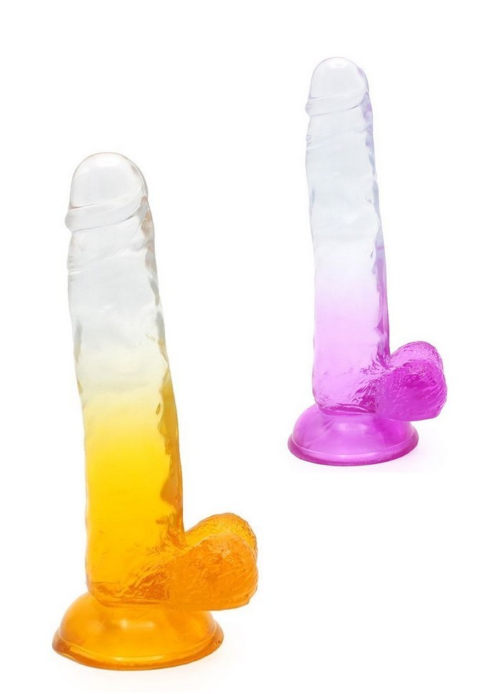Gode ventouse réaliste Cox Color N°5 - L 20cm Ø3.2cm-Transparent &-violet-jaune