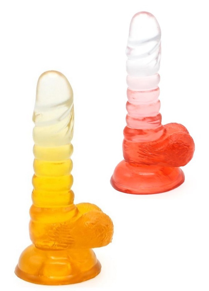 Gode ventouse réaliste Cox Color N°1 Transparent & Couleurs rouge-orange