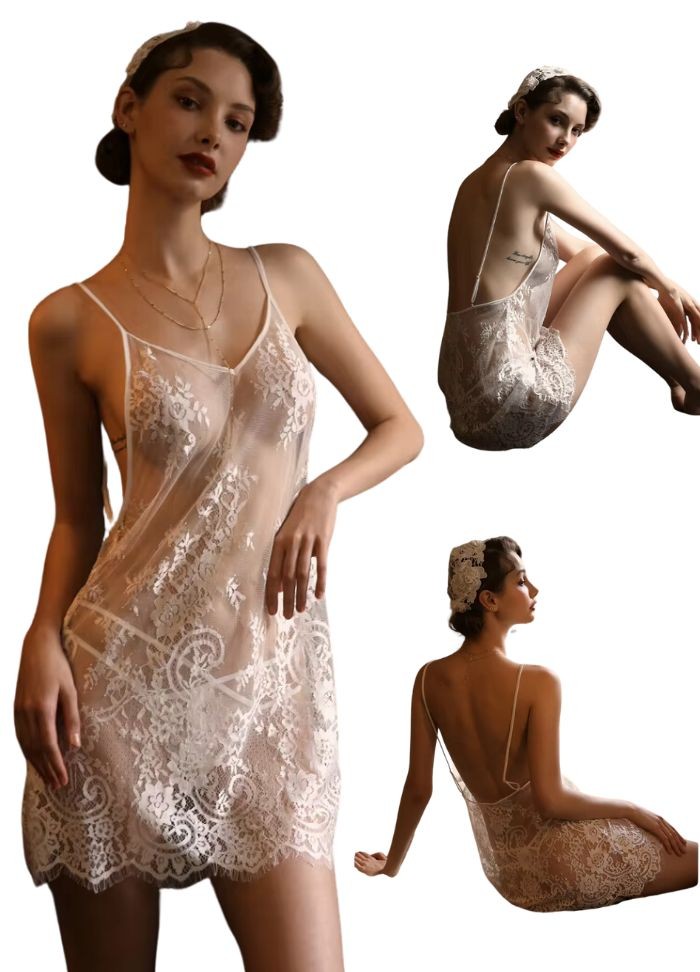 Nuisette sexy en dentelle blanche en vente chez Sophie Libertine Vannes
