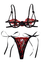 Lingerie sexy pour femme en tulle transparent à fines bretelles et ficelles sur les hanches