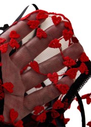 Lingerie coquine petit prix en tulle noir avec cœur saint valentin rouge