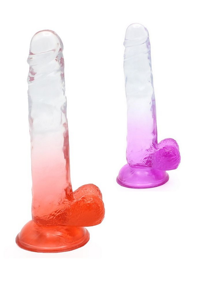 Gode ventouse réaliste Cox Color N°5 - L 20cm Ø3.2cm-Transparent & couleurs rouge-violet