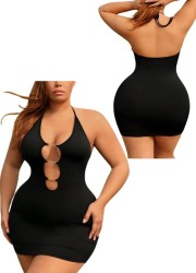mini robe moulante noir avec détail doré sur l'avant et dos nu en vente chez sophielibertine