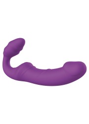 Vibromasseur strap-on sans harnais violet pour couple lesbien