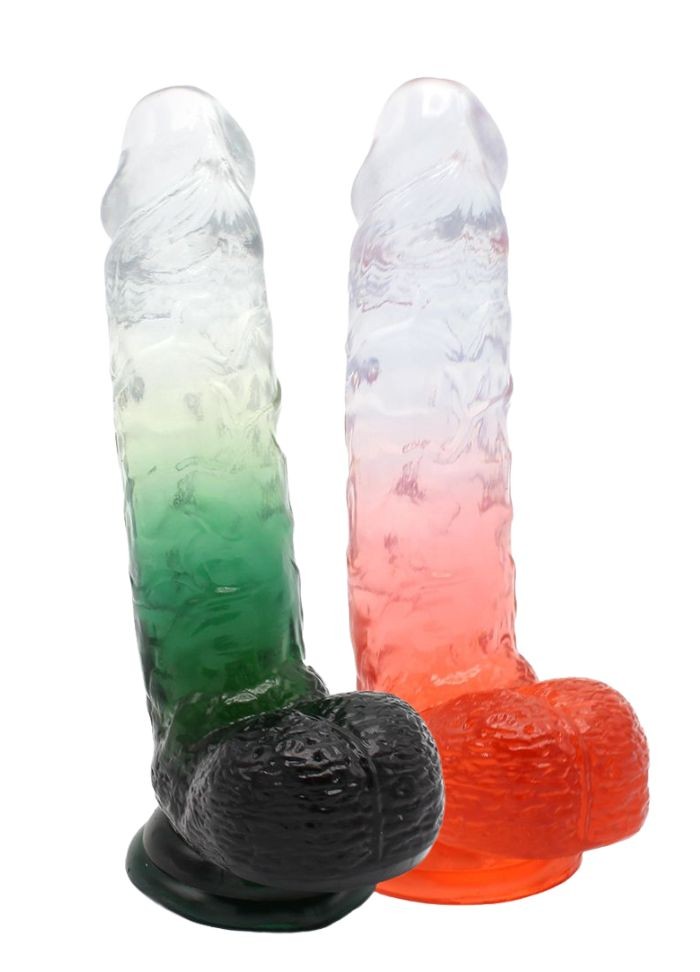 Gode ventouse réaliste Cox Color N°10 transparent rouge-vert