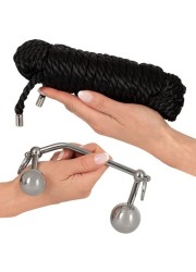 Corde de bondage noire avec double stimulation anale et vaginale