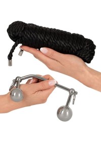 Corde de bondage noire avec double stimulation anale et vaginale