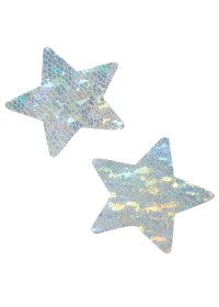 Décoration de poitrine en forme d'étoile gros argent holographique multicolor Sophie Libertine Vannes