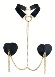 Collier noir effet python avec nippies et chaînette dorée en vente chez Sophie Libertine Vannes