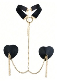 Collier noir effet python avec nippies et chaînette dorée en vente chez Sophie Libertine Vannes