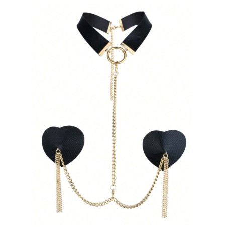 Collier noir effet python avec nippies et chaînette dorée en vente chez Sophie Libertine Vannes