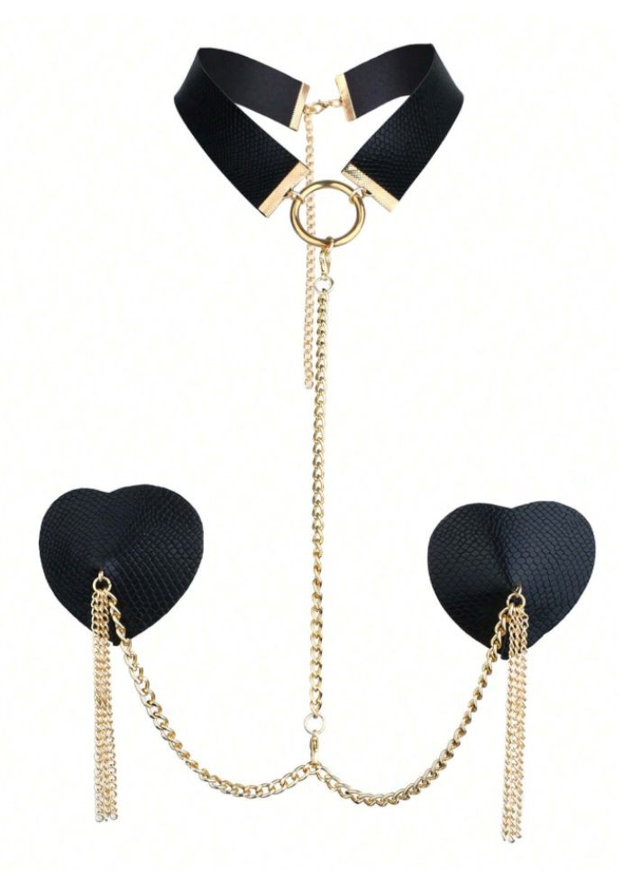 Collier noir effet python avec nippies et chaînette dorée en vente chez Sophie Libertine Vannes