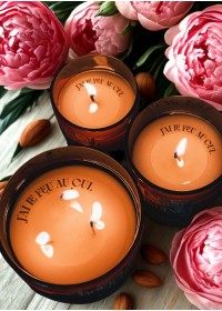 bougie à message artisanal j'ai le feu au cul, odeur pivoine et lait d'amande