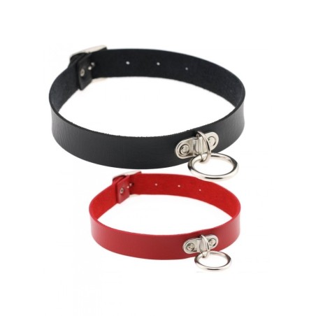 Collier 314-Cuir avec anneau rouge-noir en vente chez Sophie Libertine Vannes