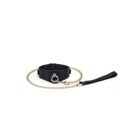 Ensemble collier et laisse BDSM noir & or – Sophie Libertine Vannes