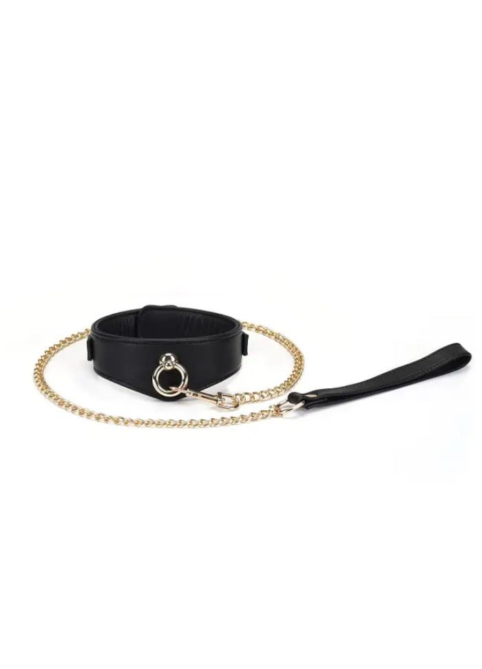 Ensemble collier et laisse BDSM noir & or – Sophie Libertine Vannes