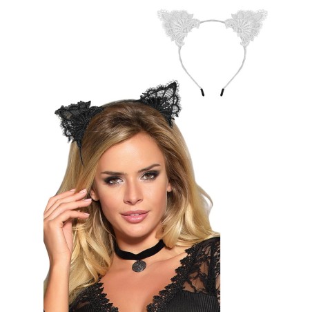 serre tete mignon oreilles de chat sexy en dentelle noire ou blanche