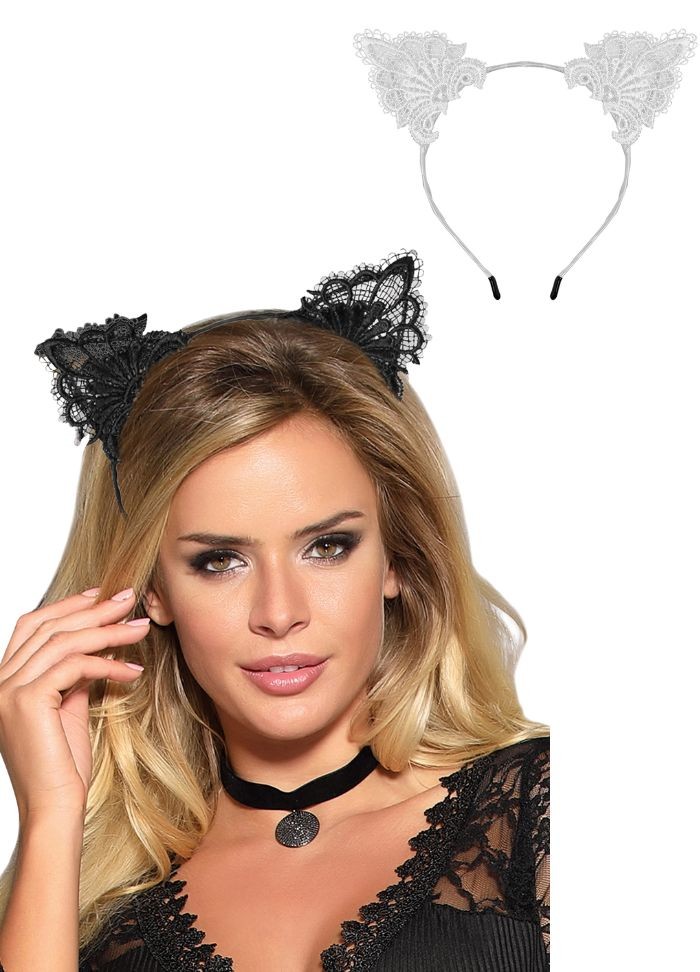 serre tete mignon oreilles de chat sexy en dentelle noire ou blanche
