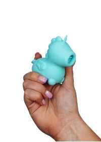 Vibromasseur Clitoridien UniHorn Mount’n Peak bleu pastel – langue tourbillonnante silencieuse et design licorne féerique