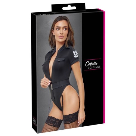 Body Police sexy Sophie Libertine à Vannes – effet vinyle brillant et badge suggestif pour jeux de rôle.