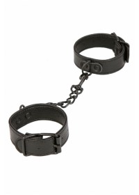 Paire de menottes en simili noir effet grainé - reliées entre elles par une chainette et un mousqueton