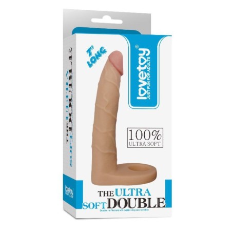 Gode pour double pénétration qui se maintient sur le pénis grâce a un cockring