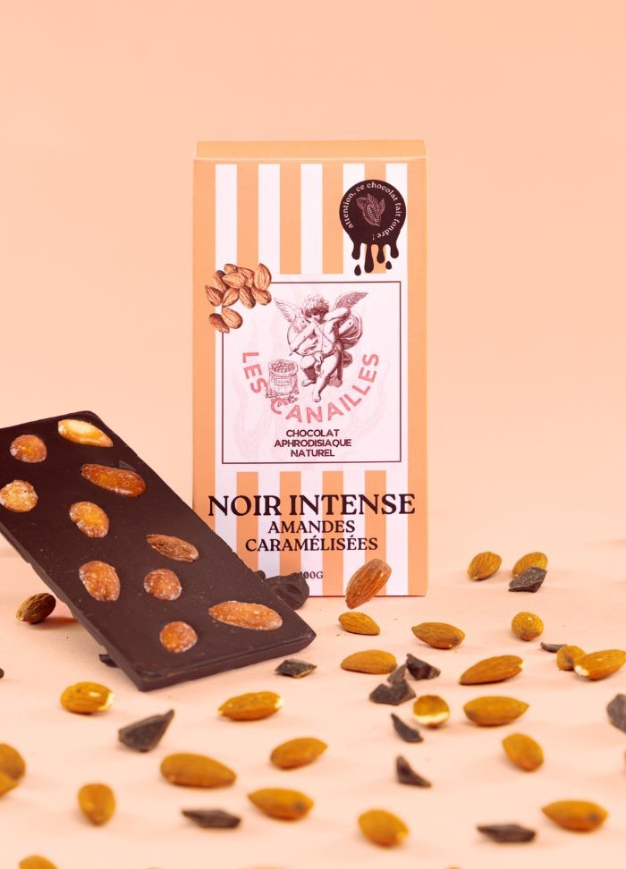 Les canailles chocolat noir sensuel et aphrodisiaque avec des amandes caramélisées