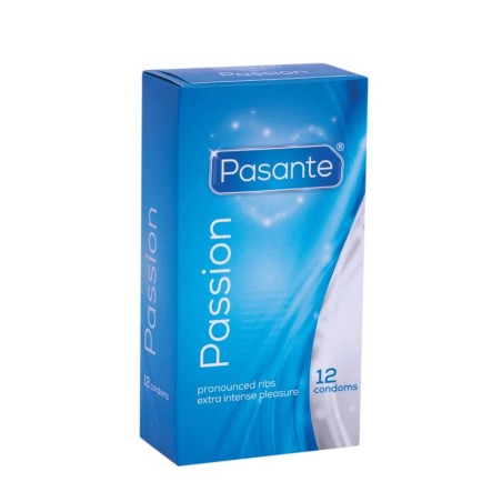 Boîte de 12 préservatifs texturés Pasante Passion – plaisir et sécurité certifiés CE.