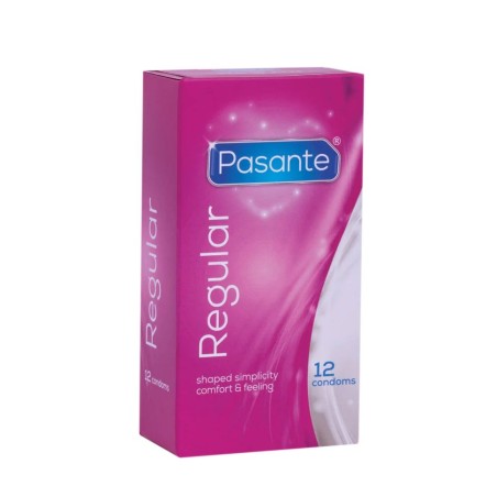 Boîte de 12 préservatifs Pasante Regular – confort et sécurité au quotidien.
