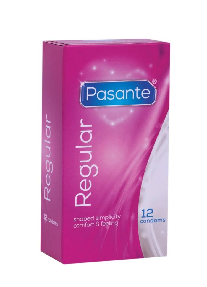 Boîte de 12 préservatifs Pasante Regular – confort et sécurité au quotidien.