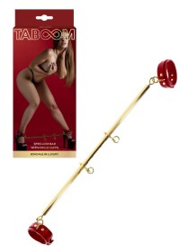 Barre d’extension dorée avec paires de menottes rouge bordeaux pour chevilles en vente chez Sophie Libertine Vannes
