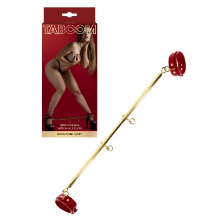 Barre d’extension dorée avec paires de menottes rouge bordeaux pour chevilles en vente chez Sophie Libertine Vannes