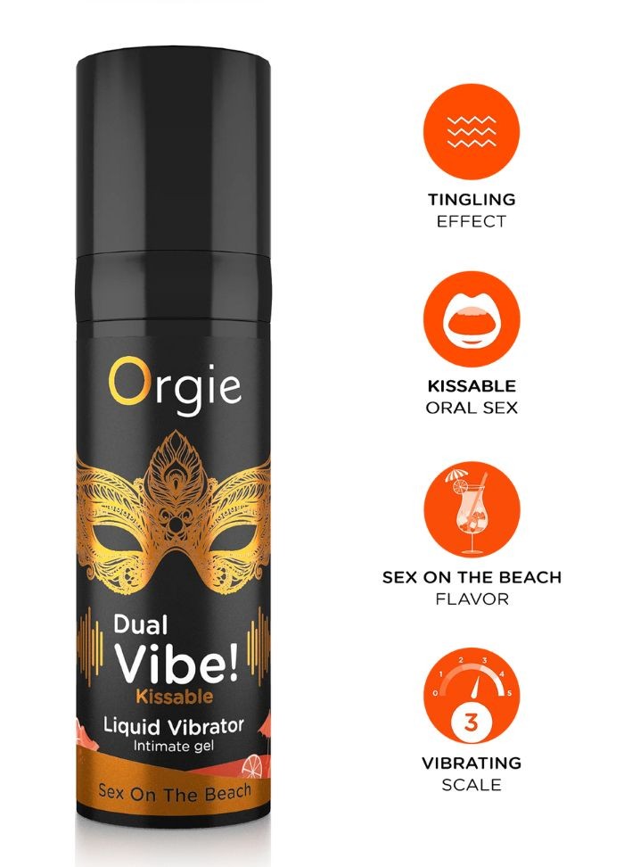 Gel d’excitation avec une stimulation accrue Orgie Dual Vibe Sex on the Beach – design tropical et élégant.