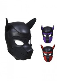 Cagoule masque chien caoutchouc et spandex noir noir-violet-rouge