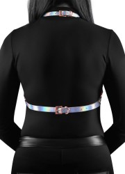 Harnais de poitrine en vynil holographique en vente chez Sophie Libertine Vannes