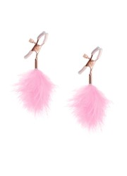 Pinces à seins en métal ajustable avec plume rose pale en vente chez Sophie Libertine Vannes
