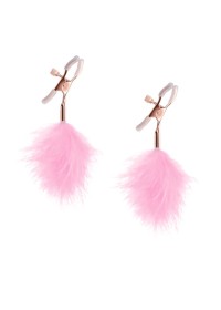 Pinces à seins en métal ajustable avec plume rose pale en vente chez Sophie Libertine Vannes