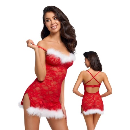 Nuisette en dentelle rouge avec plumes - Sophie Libertine Vannes