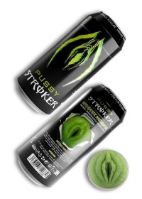 Masturbateur masculin en forme de vagin vert dans une canette monster