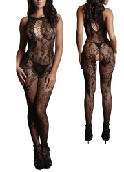 Combinaison sexy en dentelle noire, coupe moulante et jeu de transparence, disponible chez Sophie Libertine Vannes.