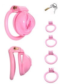 Cage de chasteté en PVC forme pussy rose pastel pour soumis - Sophie Libertine Vannes