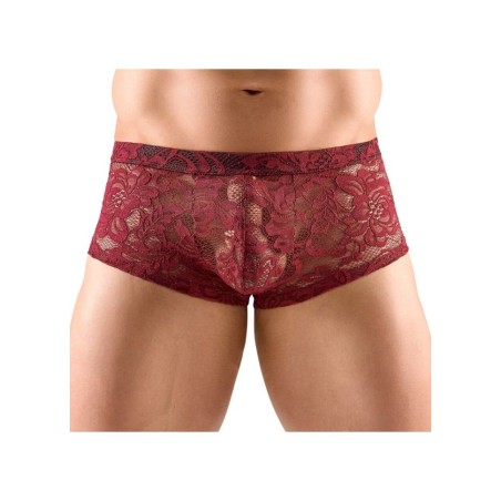 Lingerie sexy pour homme - Shorty en dentelle rouge bordeaux en vente chez Sophie Libertine Vannes
